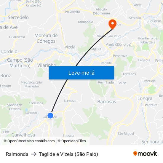 Raimonda to Tagilde e Vizela (São Paio) map