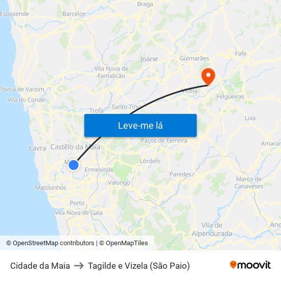 Cidade da Maia to Tagilde e Vizela (São Paio) map