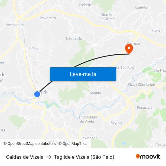 Caldas de Vizela to Tagilde e Vizela (São Paio) map