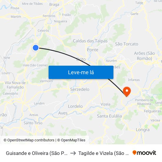 Guisande e Oliveira (São Pedro) to Tagilde e Vizela (São Paio) map