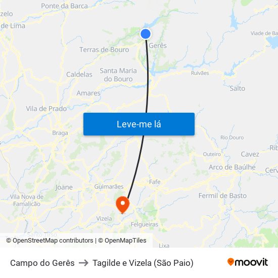 Campo do Gerês to Tagilde e Vizela (São Paio) map