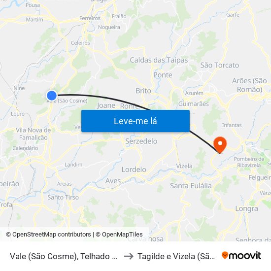 Vale (São Cosme), Telhado e Portela to Tagilde e Vizela (São Paio) map