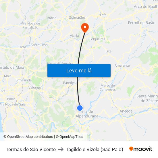 Termas de São Vicente to Tagilde e Vizela (São Paio) map