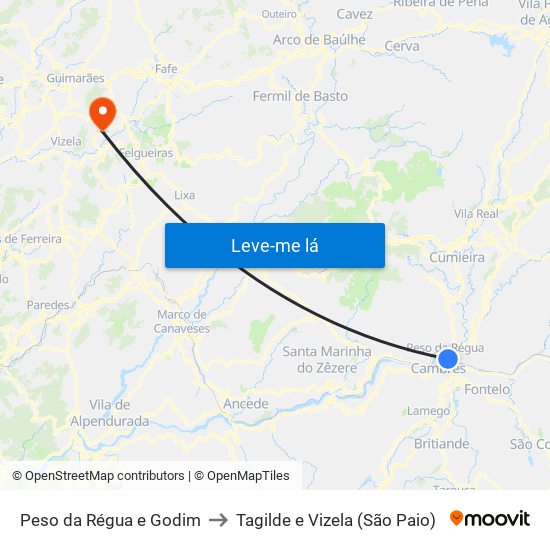 Peso da Régua e Godim to Tagilde e Vizela (São Paio) map