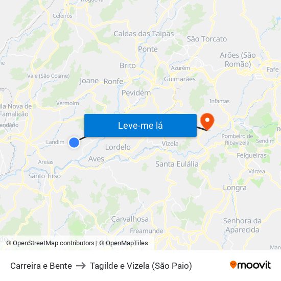 Carreira e Bente to Tagilde e Vizela (São Paio) map