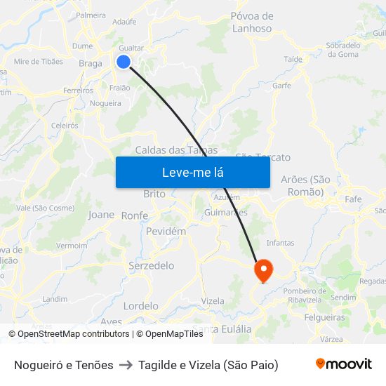 Nogueiró e Tenões to Tagilde e Vizela (São Paio) map