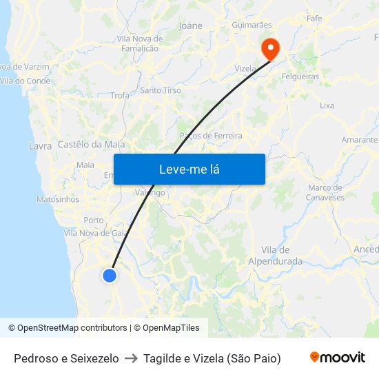 Pedroso e Seixezelo to Tagilde e Vizela (São Paio) map