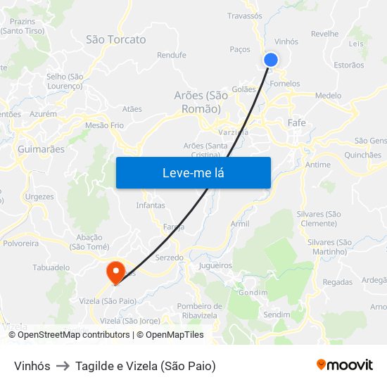 Vinhós to Tagilde e Vizela (São Paio) map