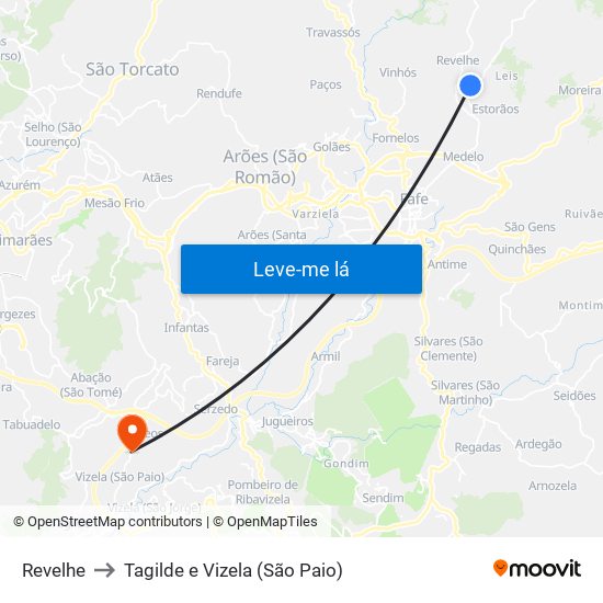 Revelhe to Tagilde e Vizela (São Paio) map