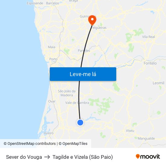 Sever do Vouga to Tagilde e Vizela (São Paio) map