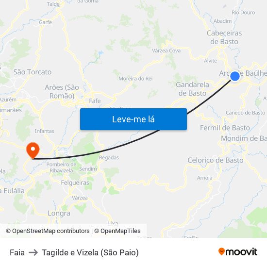 Faia to Tagilde e Vizela (São Paio) map