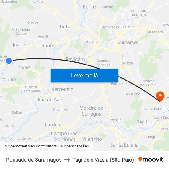 Pousada de Saramagos to Tagilde e Vizela (São Paio) map