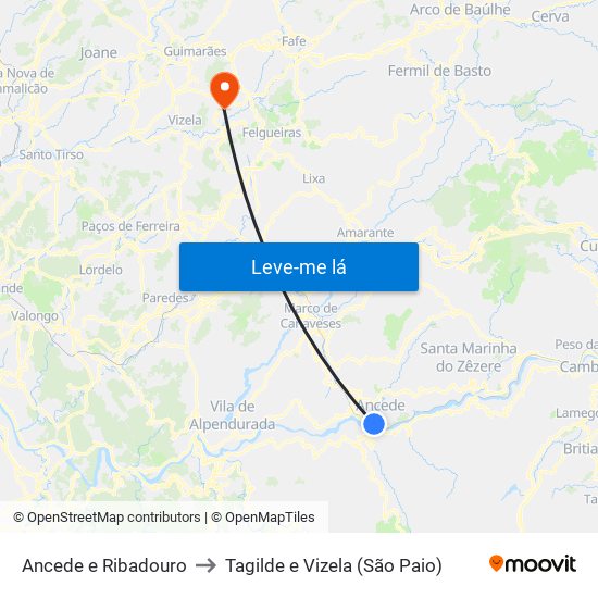 Ancede e Ribadouro to Tagilde e Vizela (São Paio) map