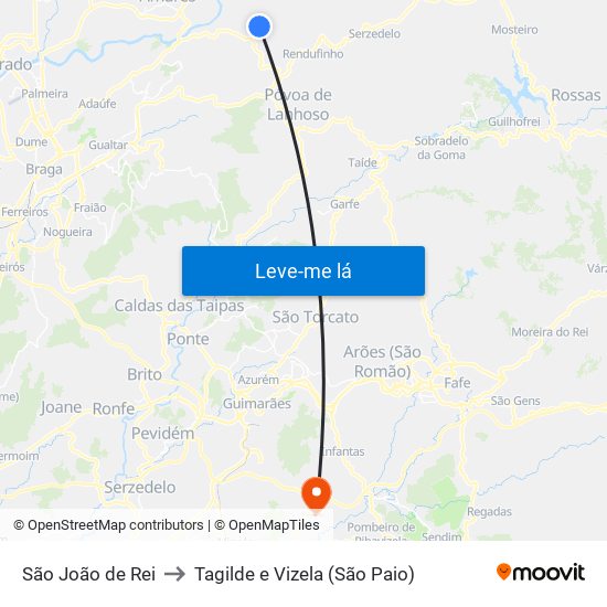 São João de Rei to Tagilde e Vizela (São Paio) map