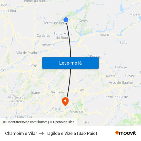 Chamoim e Vilar to Tagilde e Vizela (São Paio) map