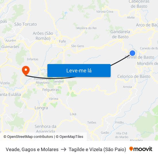 Veade, Gagos e Molares to Tagilde e Vizela (São Paio) map