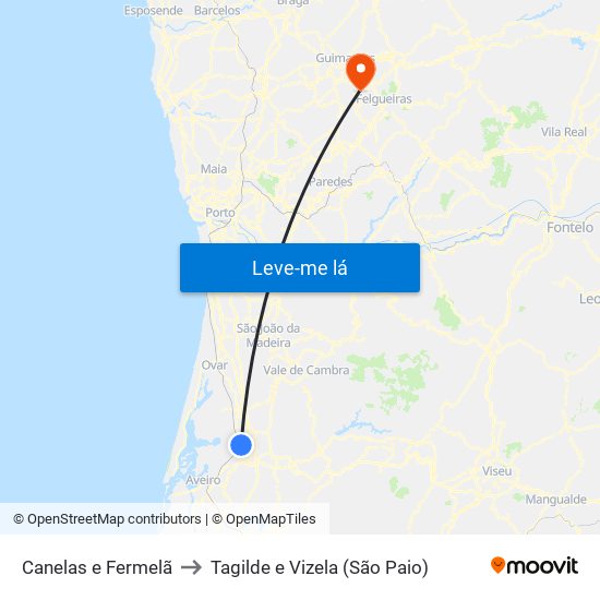 Canelas e Fermelã to Tagilde e Vizela (São Paio) map