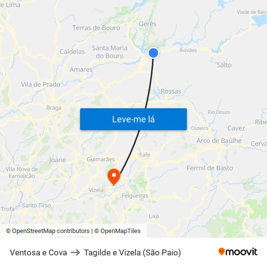 Ventosa e Cova to Tagilde e Vizela (São Paio) map