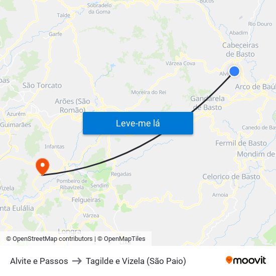 Alvite e Passos to Tagilde e Vizela (São Paio) map