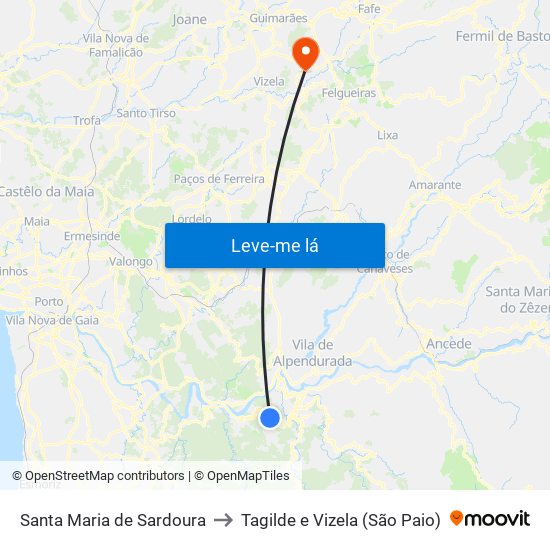 Santa Maria de Sardoura to Tagilde e Vizela (São Paio) map