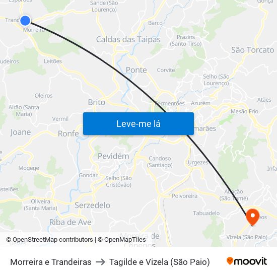 Morreira e Trandeiras to Tagilde e Vizela (São Paio) map