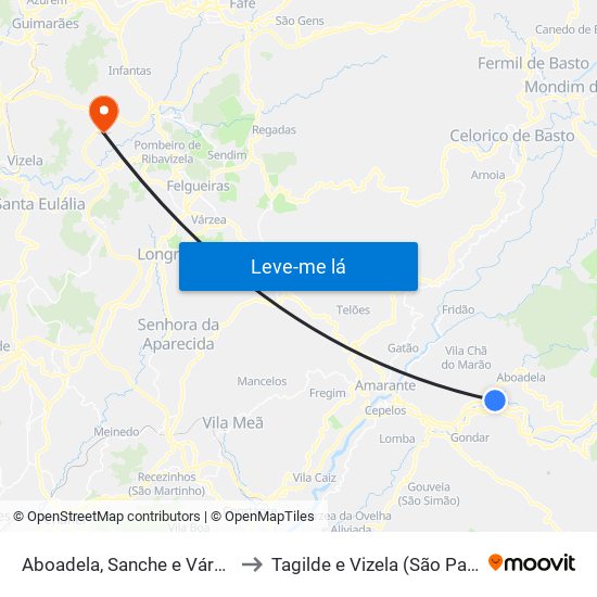 Aboadela, Sanche e Várzea to Tagilde e Vizela (São Paio) map