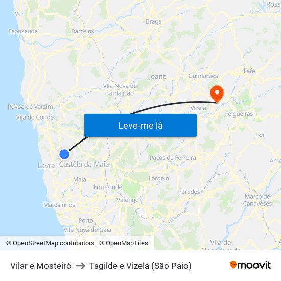 Vilar e Mosteiró to Tagilde e Vizela (São Paio) map