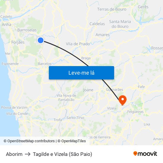 Aborim to Tagilde e Vizela (São Paio) map