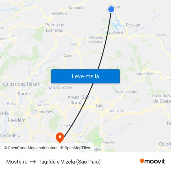 Mosteiro to Tagilde e Vizela (São Paio) map
