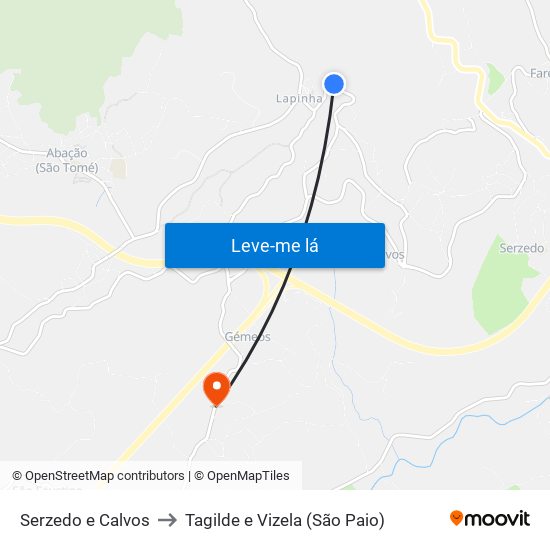 Serzedo e Calvos to Tagilde e Vizela (São Paio) map