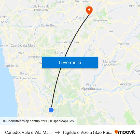 Canedo, Vale e Vila Maior to Tagilde e Vizela (São Paio) map