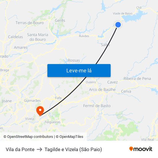 Vila da Ponte to Tagilde e Vizela (São Paio) map