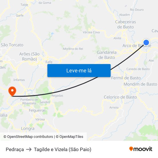 Pedraça to Tagilde e Vizela (São Paio) map