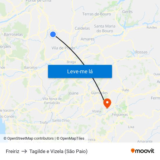 Freiriz to Tagilde e Vizela (São Paio) map