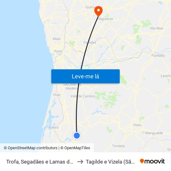 Trofa, Segadães e Lamas do Vouga to Tagilde e Vizela (São Paio) map