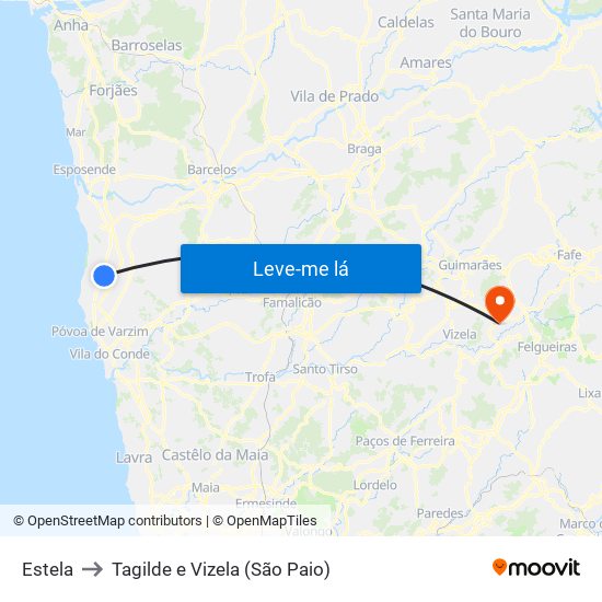 Estela to Tagilde e Vizela (São Paio) map