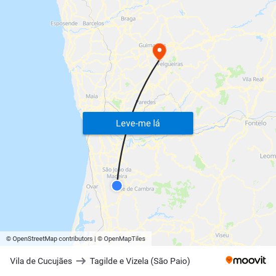 Vila de Cucujães to Tagilde e Vizela (São Paio) map