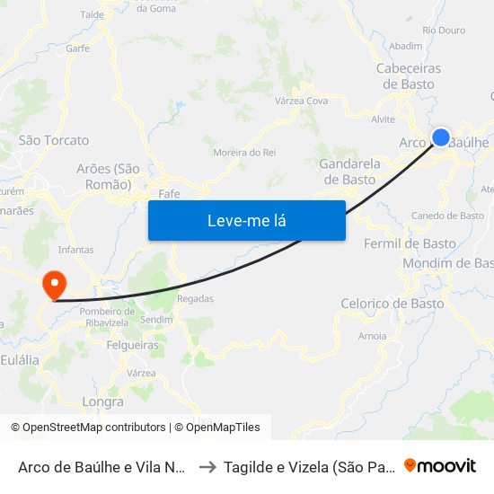 Arco de Baúlhe e Vila Nune to Tagilde e Vizela (São Paio) map