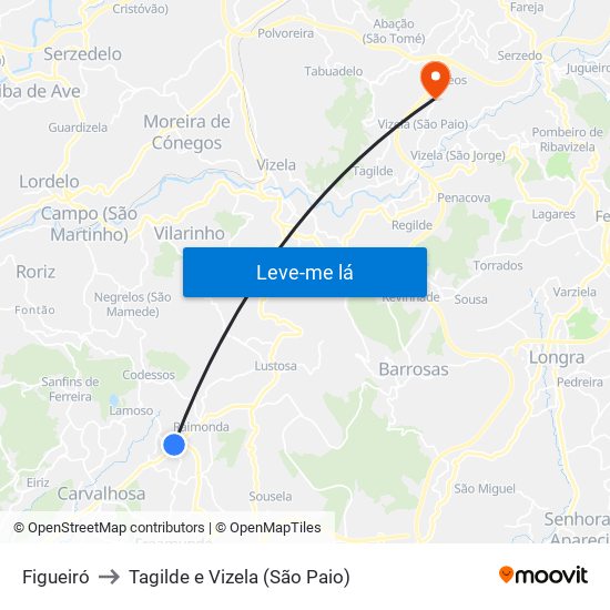 Figueiró to Tagilde e Vizela (São Paio) map