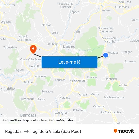 Regadas to Tagilde e Vizela (São Paio) map