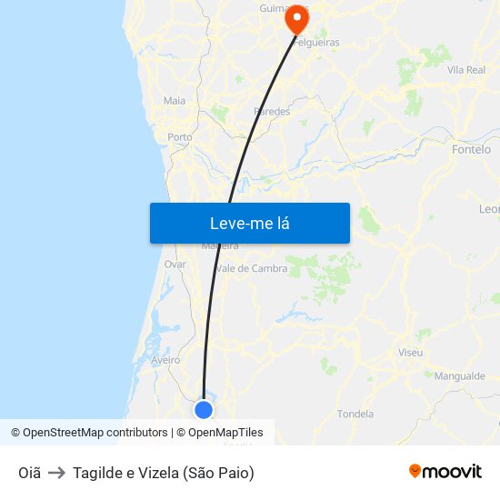 Oiã to Tagilde e Vizela (São Paio) map