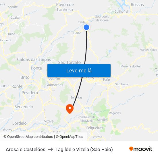 Arosa e Castelões to Tagilde e Vizela (São Paio) map