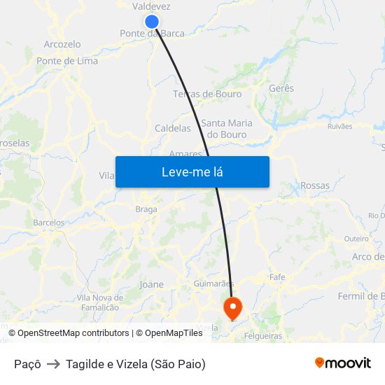Paçô to Tagilde e Vizela (São Paio) map