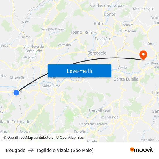Bougado to Tagilde e Vizela (São Paio) map
