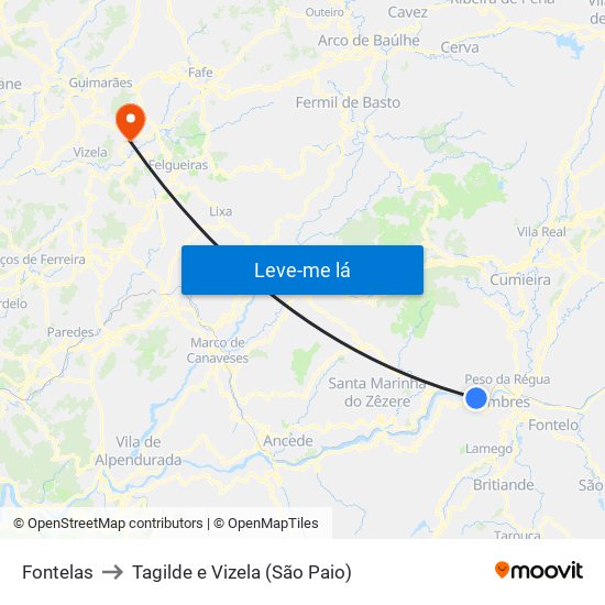 Fontelas to Tagilde e Vizela (São Paio) map