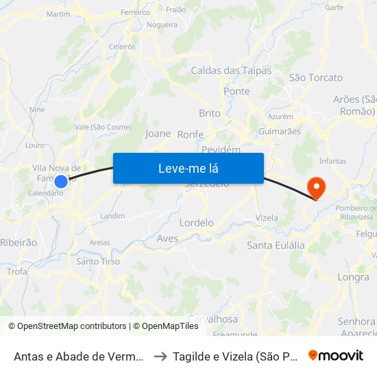 Antas e Abade de Vermoim to Tagilde e Vizela (São Paio) map