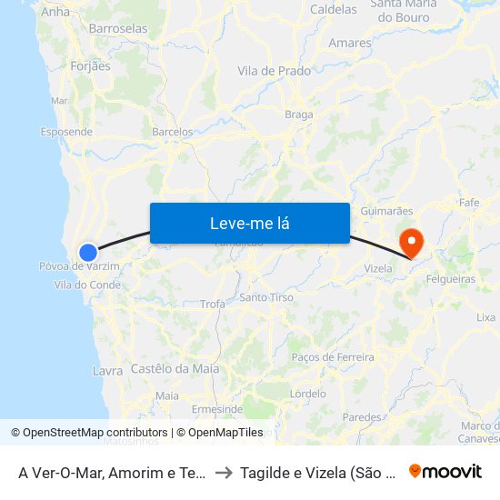 A Ver-O-Mar, Amorim e Terroso to Tagilde e Vizela (São Paio) map