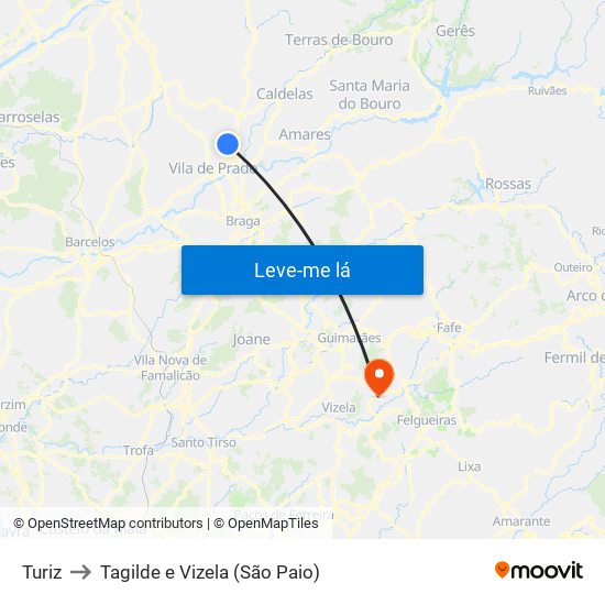 Turiz to Tagilde e Vizela (São Paio) map