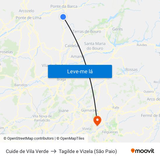 Cuide de Vila Verde to Tagilde e Vizela (São Paio) map