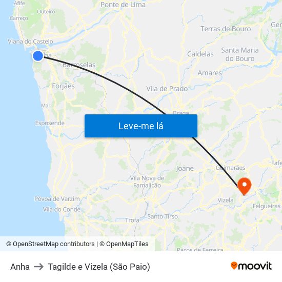 Anha to Tagilde e Vizela (São Paio) map